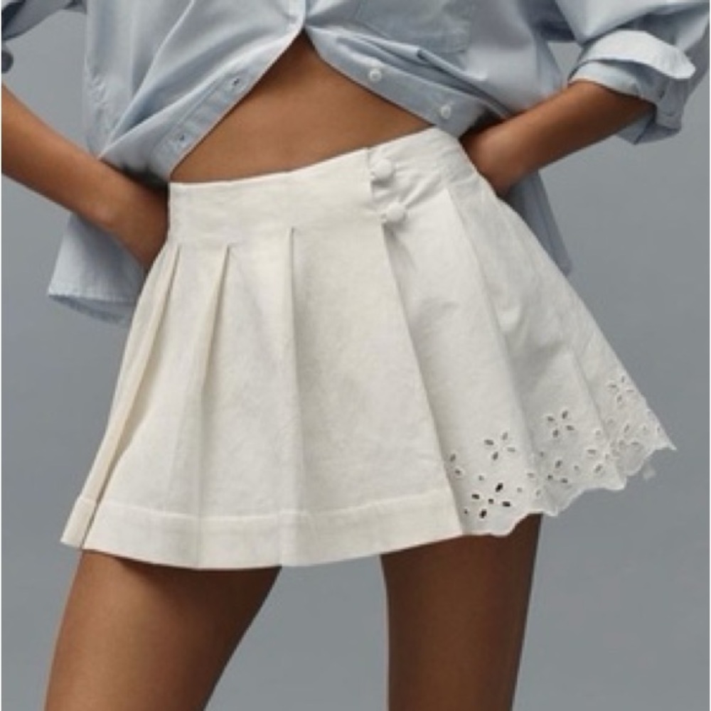 NWT Anthropologie Maeve Tea Towel Ivory white pleated mini skort Sz 4